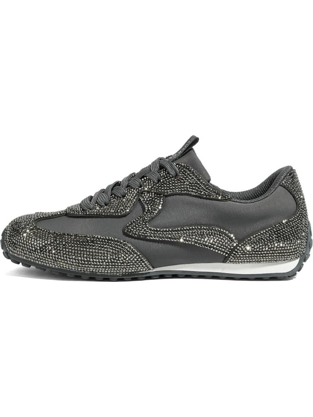 Women's Pewter Rhinestone Sparkly Fashion Low-Heel Shiny Thin Sole Sneakers